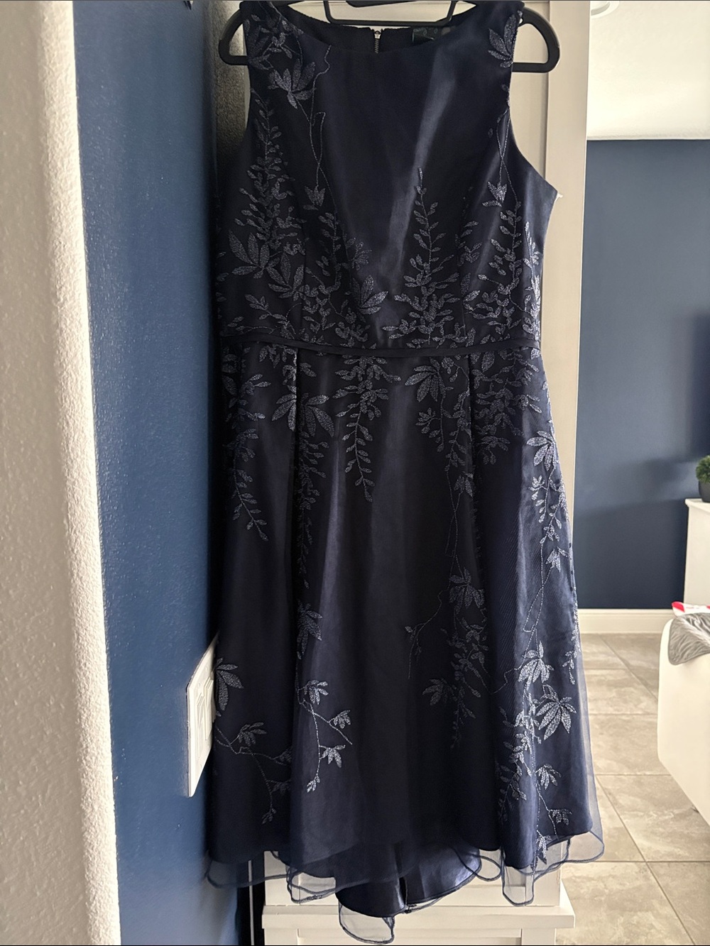 Navy Embroidered A-Line Women's Dress